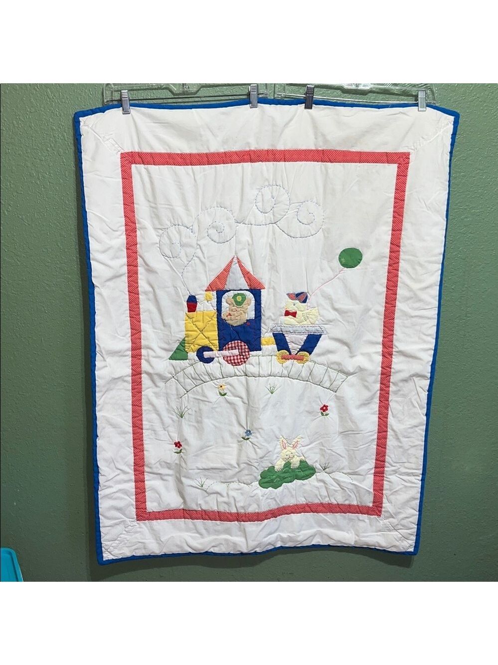 Vintage Baby Quilt Crib Blanket Trains Bunnies Flowers cottagecore granny